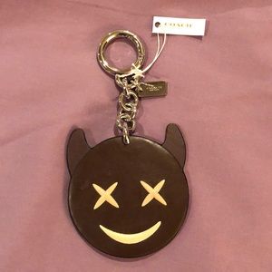 Coach Maroon Leather Frisky Devil Emoji bag charm
